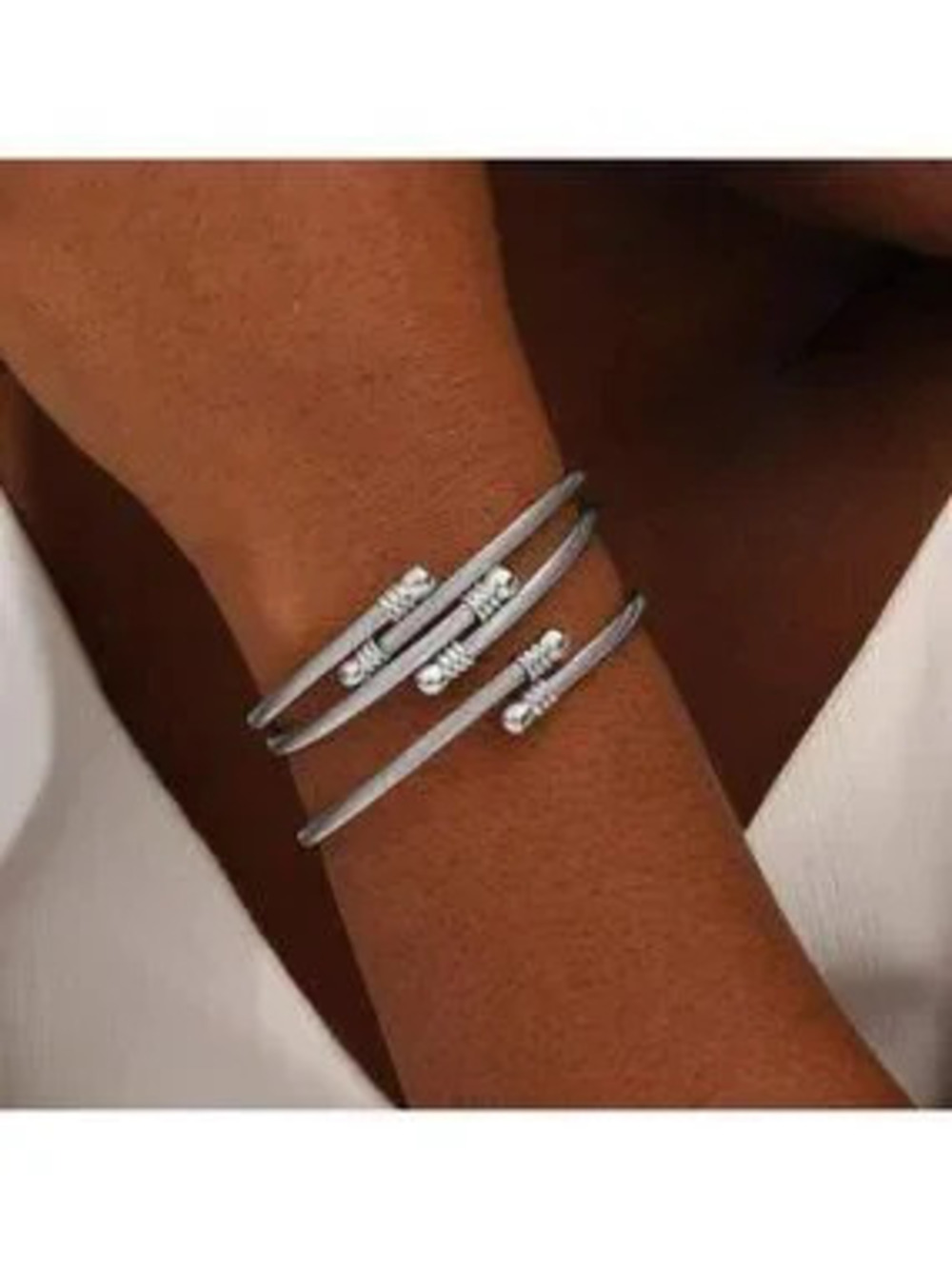 Stainless Steel Cable Wire Cuff Bracelets (Set of 3)